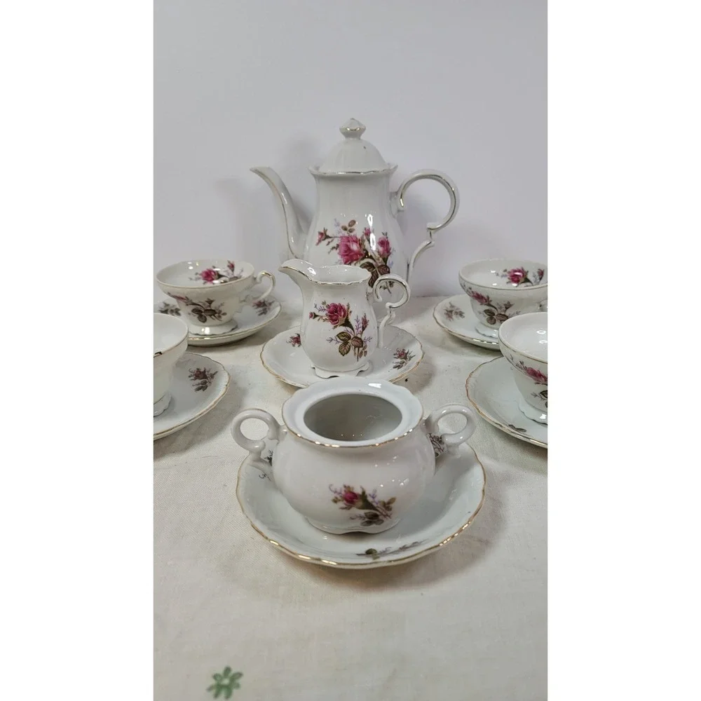 Japan‎ China Moss Rose Demitasse Tea Set Vintage (4) Four Piece Set 1940s Read